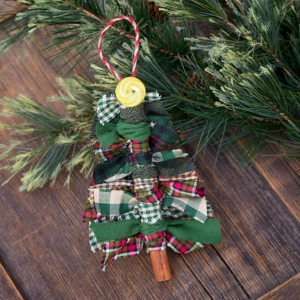 low-waste christmas crafts sticks and ribbon ornament image