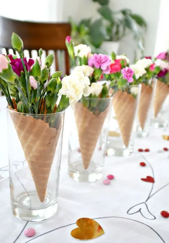 waffle bouquets Valentines Day Table Decorations
