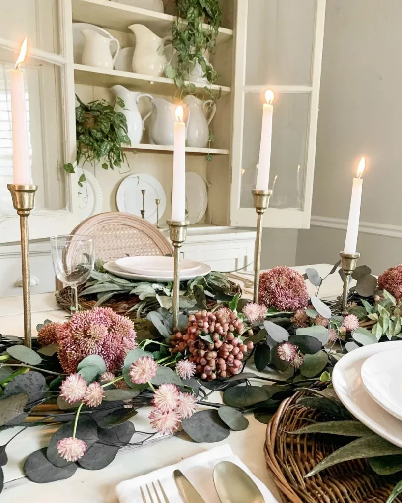 floral and foliage runner Valentines Day Table Decorations