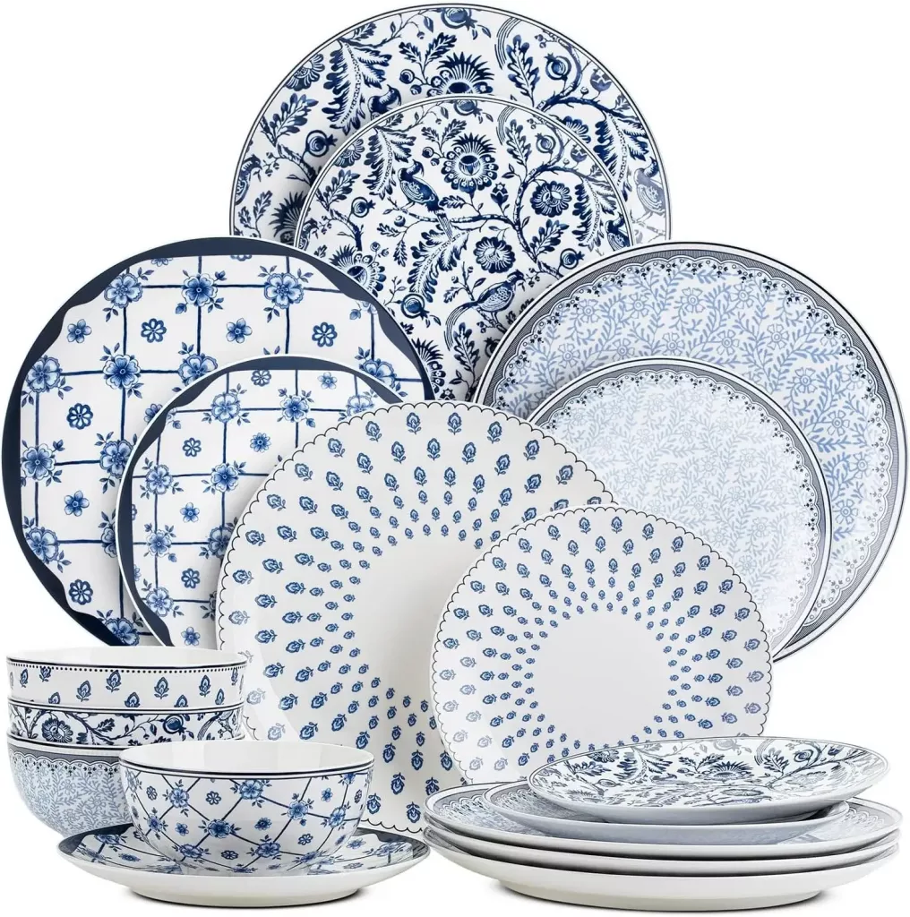 blue and white dining table set