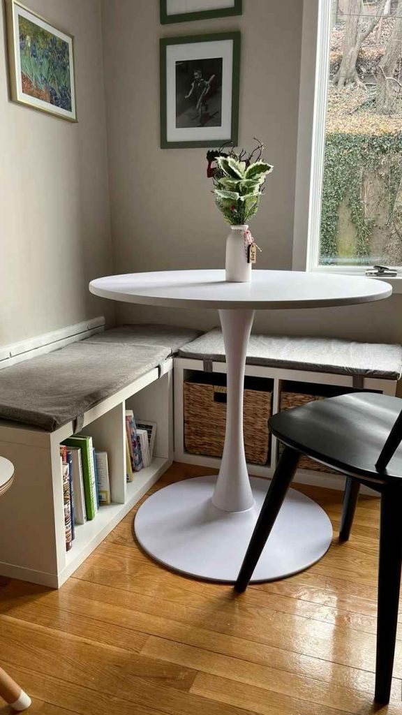 Diy breakfast nook bench using Ikea kallax units.
