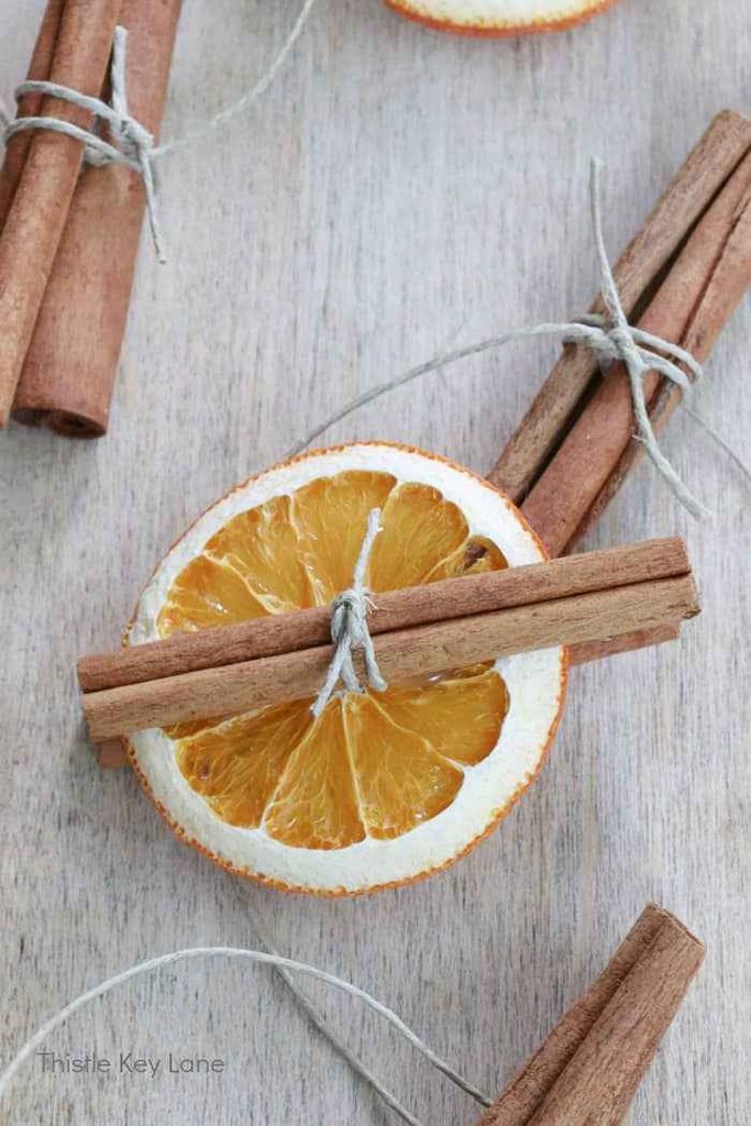 Dried orange garland with cinnamon sticks