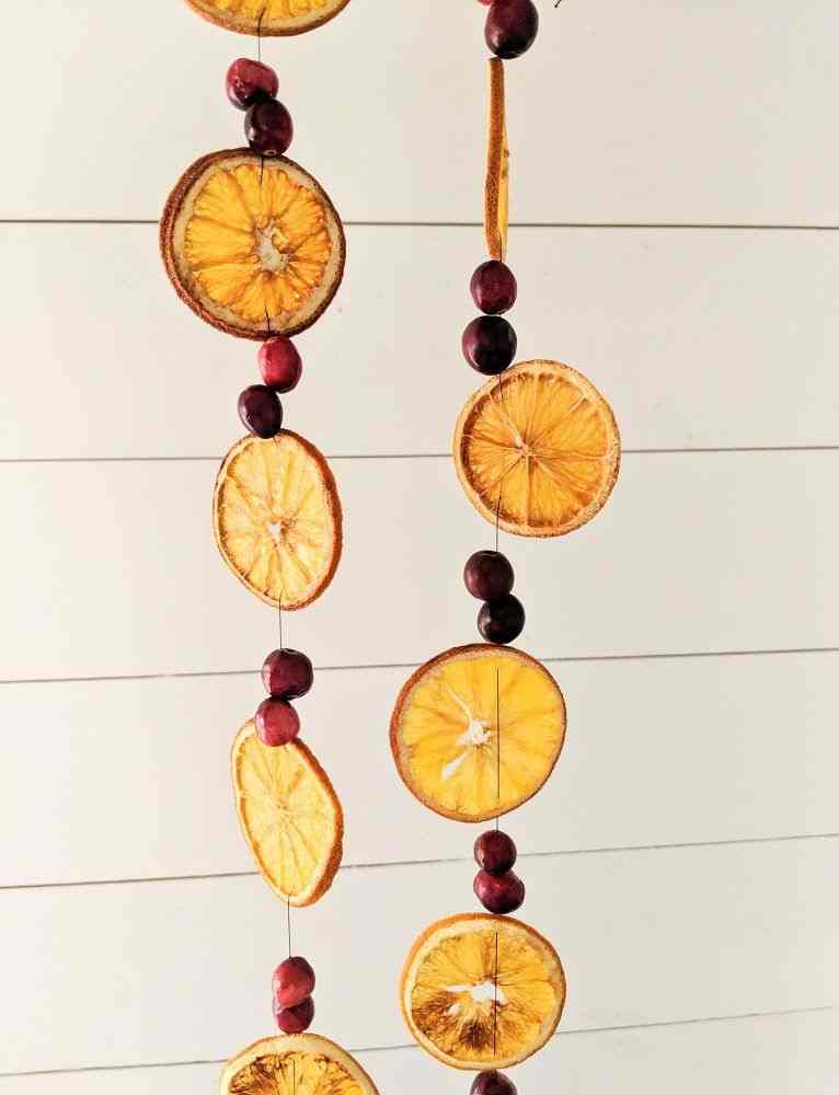 Christmas garland with dried oranges and cranberries