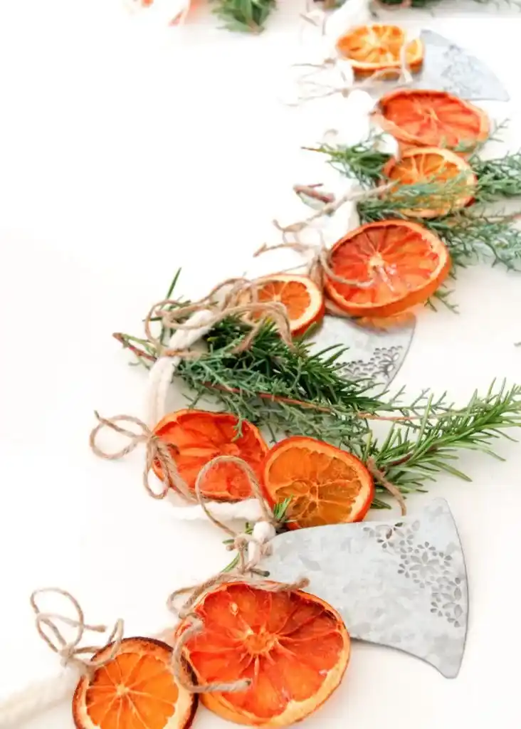 Natural Christmas decorations with dried oranges
